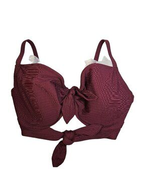 Shade & Shore bikini top Womens 36DD Maroon adjustable straps ties underwire